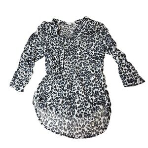 Profile Apparel Animal Print Blouse 3/4‎ Sleeve Casual Top Blue Black M